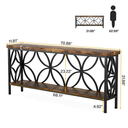 Extra Long Sofa Table with Metal Frame &amp; Rustic Wood Finish - 70.86 L x 11.81 W x 31.88 H