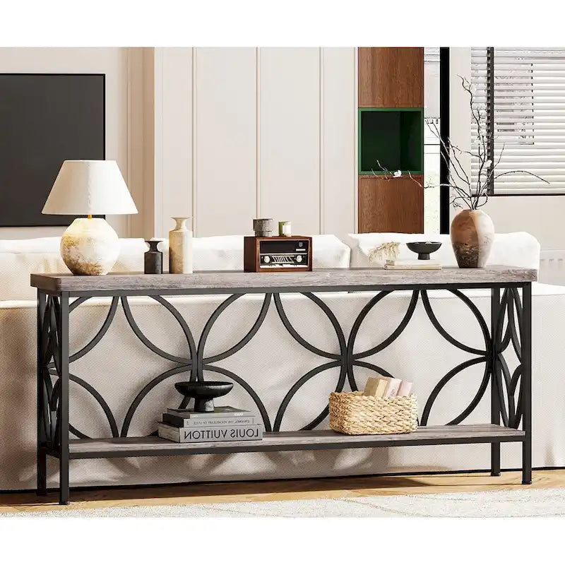 Extra Long Sofa Table with Metal Frame &amp; Rustic Wood Finish - 70.86 L x 11.81 W x 31.88 H