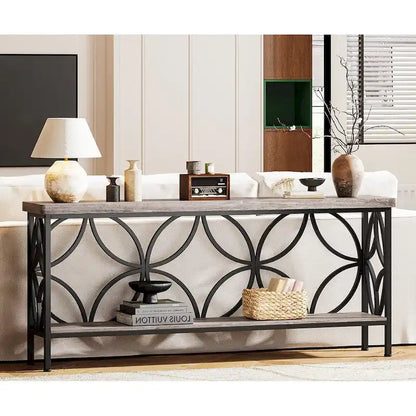 Extra Long Sofa Table with Metal Frame &amp; Rustic Wood Finish - 70.86 L x 11.81 W x 31.88 H