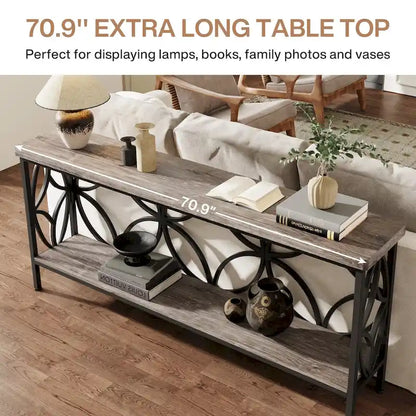 Extra Long Sofa Table with Metal Frame &amp; Rustic Wood Finish - 70.86 L x 11.81 W x 31.88 H