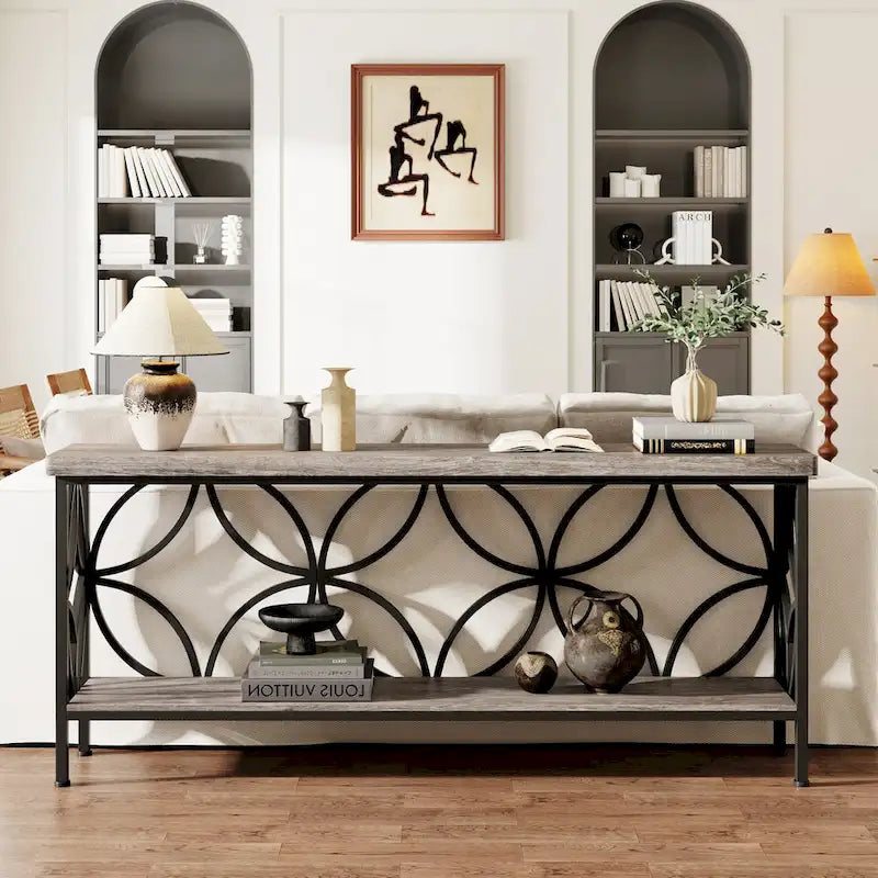 Extra Long Sofa Table with Metal Frame &amp; Rustic Wood Finish - 70.86 L x 11.81 W x 31.88 H