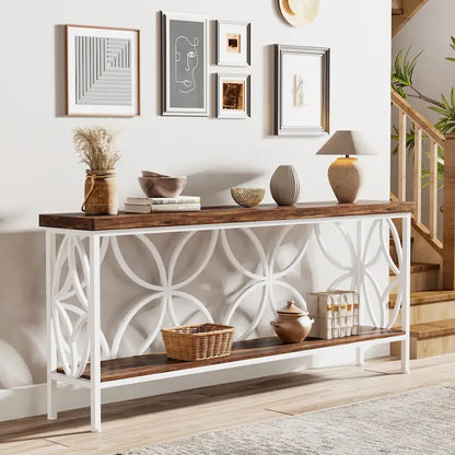 Extra Long Sofa Table with Metal Frame &amp; Rustic Wood Finish - 70.86 L x 11.81 W x 31.88 H