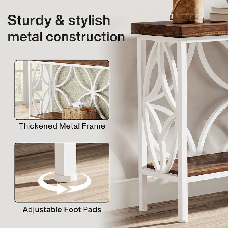 Extra Long Sofa Table with Metal Frame &amp; Rustic Wood Finish - 70.86 L x 11.81 W x 31.88 H