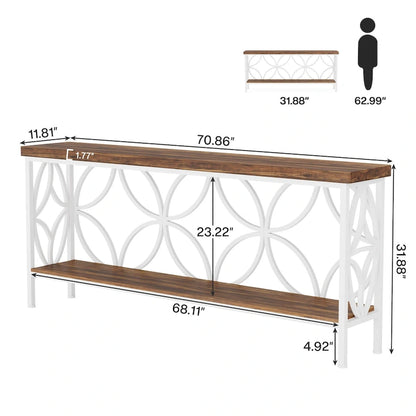 Extra Long Sofa Table with Metal Frame &amp; Rustic Wood Finish - 70.86 L x 11.81 W x 31.88 H