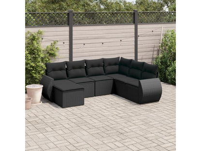 7-piece garden furniture set with cushions, black resin wicker, 71604BTDO