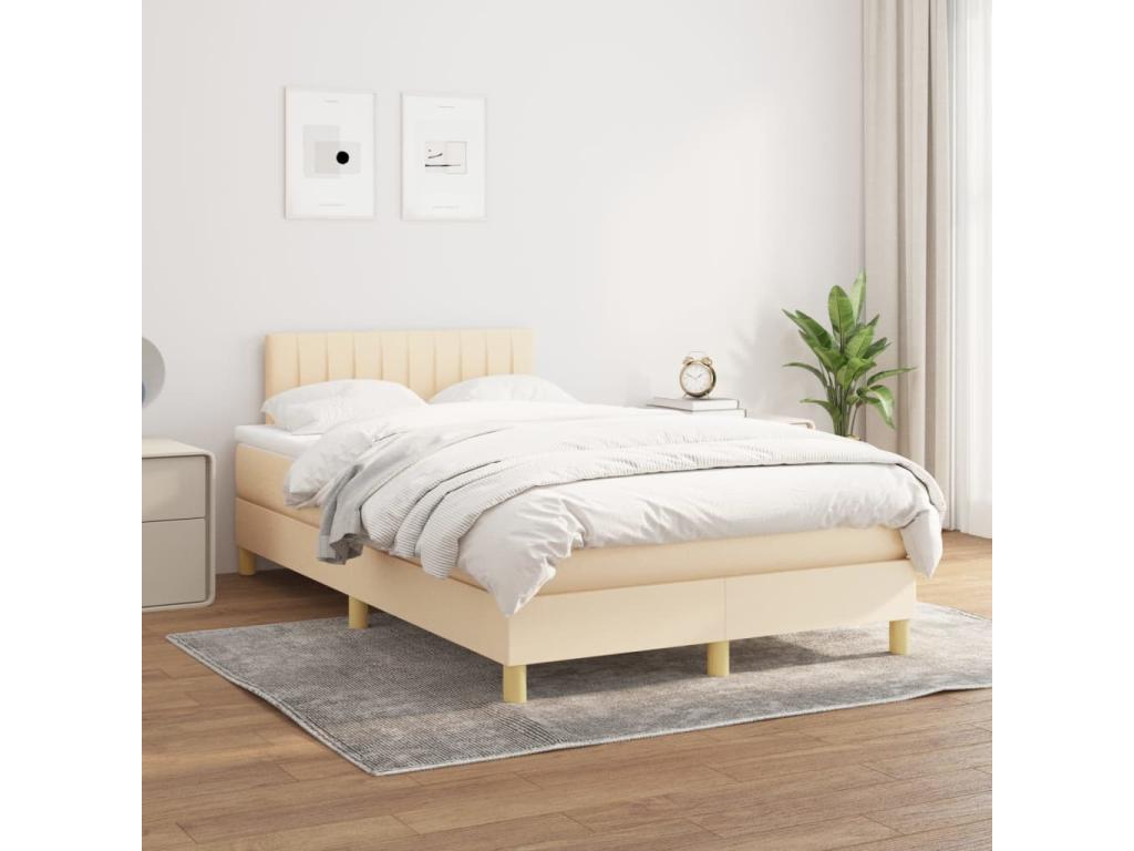 Upholstered bed base with mattress, Cream, 120x200 cm, Fabric 70300JQPB