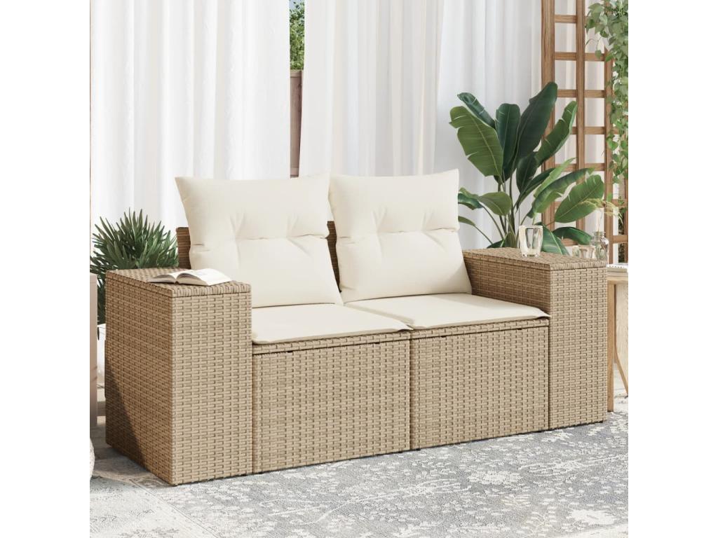 Garden sofa with cushions, 2-seater beige woven resin 68833RXPA