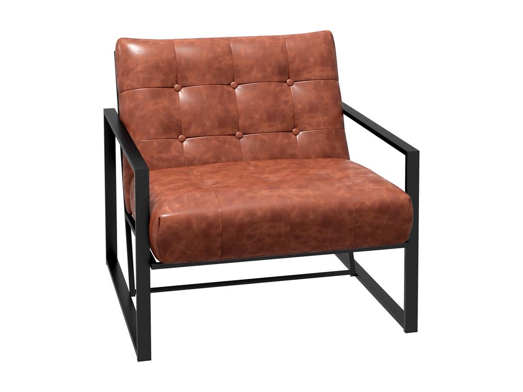 Parisianestop style armchair, Parisianestop tufted effect, black metal frame, tan synthetic upholstery, 85497XNRX