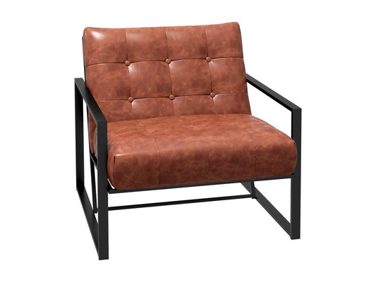 Parisianestop style armchair, Parisianestop tufted effect, black metal frame, tan synthetic upholstery, 85497XNRX