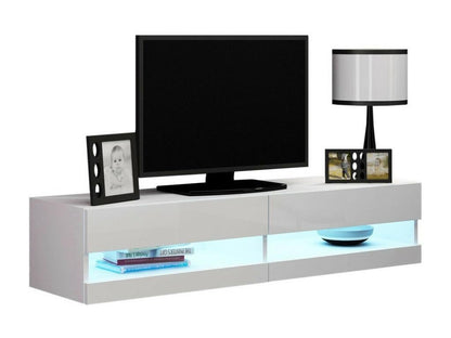 Maisonpuretop 121 White TV Stand - Glossy White, 2 Doors, 140x30x40cm, 40766AMIR
