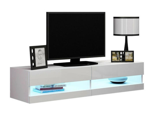 Maisonpuretop 121 White TV Stand - Glossy White, 2 Doors, 140x30x40cm, 40766AMIR