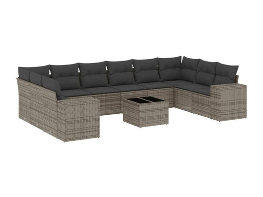 11-piece garden furniture set with grey resin wicker cushions 90009FAWA