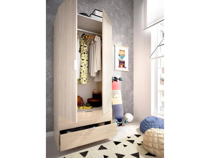 Parisianestop Wardrobe with Clothes Hanger for Bedroom, Wardrobe with 2 Hinged Doors and 2 Drawers, 81x52x184 cm, Oak, 28032SDAM