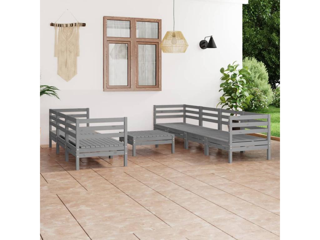 8-piece garden furniture set, grey, solid pine wood, 35713WEWN