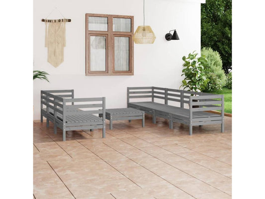 8-piece garden furniture set, grey, solid pine wood, 35713WEWN
