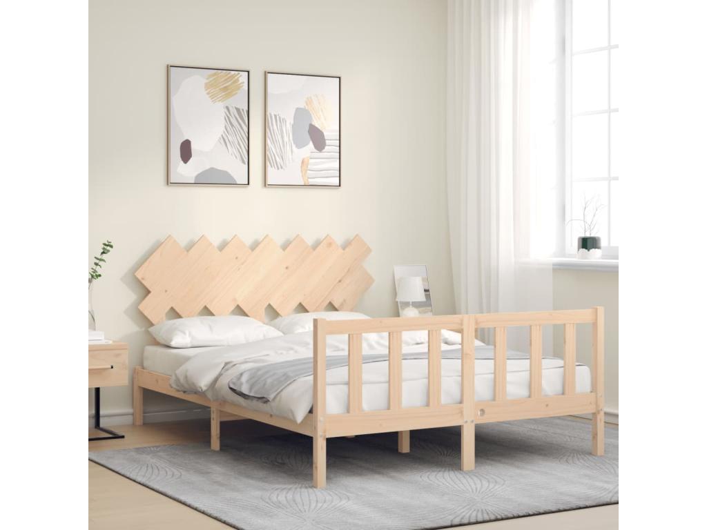 Bed frame with headboard 140x200 cm solid wood 66355PWYR