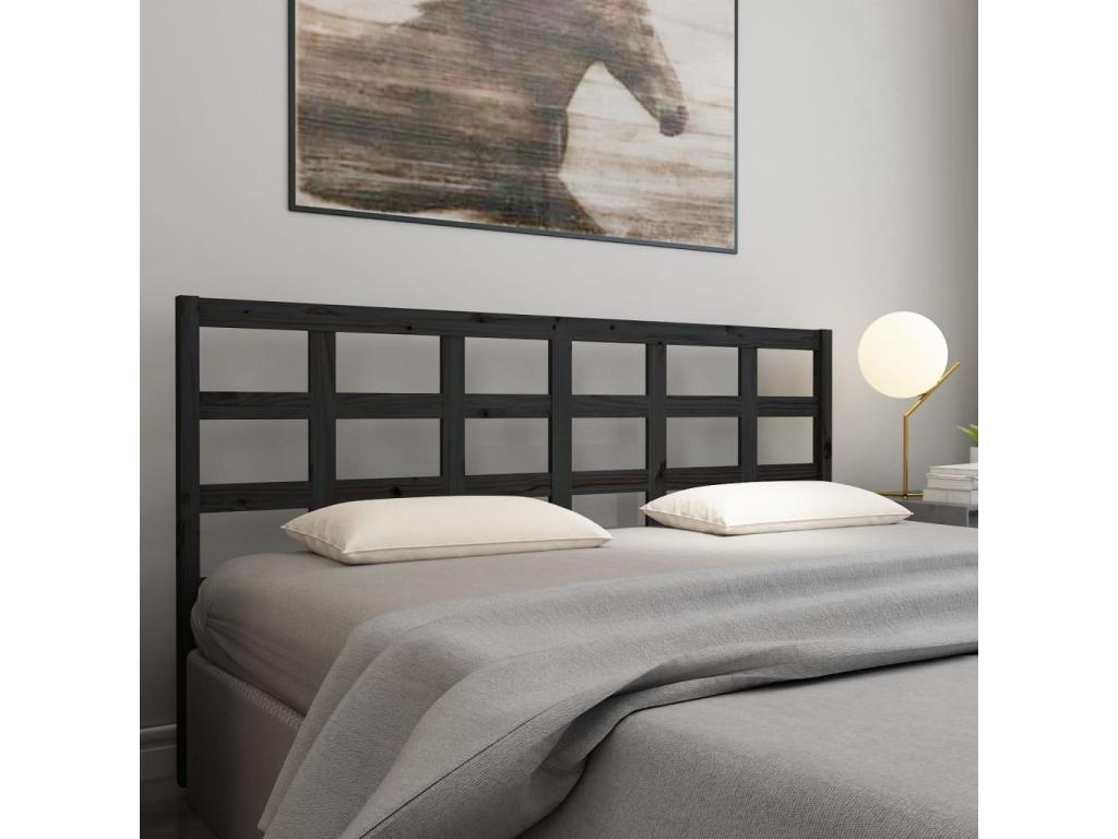 Black Headboard 185.5x4x100 cm Solid Pine Wood 84389ZGKD
