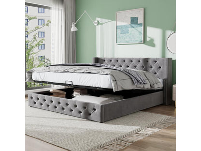 Storage bed - 160x200 cm - velvet - Parisianestop style slatted base - grey color 84603XQQH