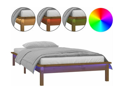 Honey brown LED bed frame 75x190 cm small single wood 91042MMKU