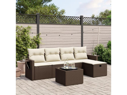 6-piece garden furniture set with cushions, brown woven resin, 12775TQYV