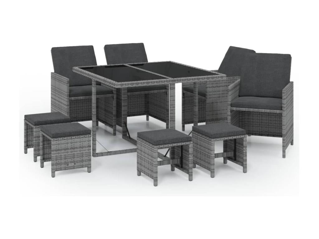 9-piece garden dining set and cushions, grey wicker resin, 53850MKXM