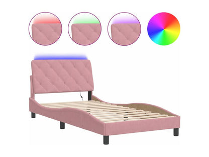 Bed frame with pink LED lights, 100x200 cm, velvet, 24207BPWR