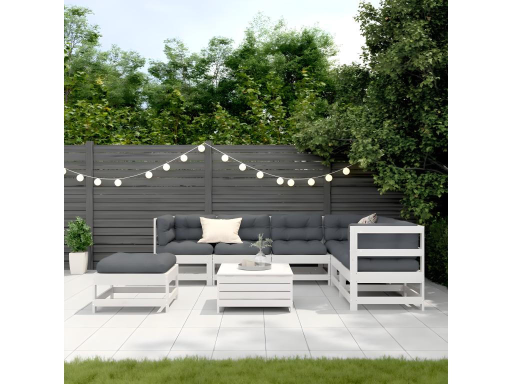 Garden furniture set with cushions, 8 pieces, white, solid pine wood, 52519YPLN