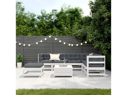 Garden furniture set with cushions, 8 pieces, white, solid pine wood, 52519YPLN