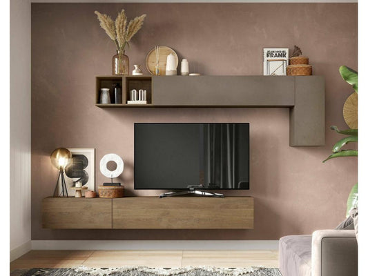 Maisonpuretop Wall Unit Living Room Composition Versatile Living Room Furniture TV Unit Made in Italy 276x30 h180 cm Bronze and Walnut 96070CWVJ