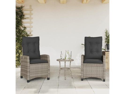 Set of 2 reclining garden chairs and grey rattan cushions 55775ZVLP