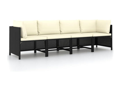 4-seater garden sofa with cushions, black woven resin, 64180MDOG