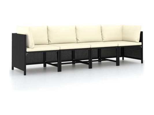 4-seater garden sofa with cushions, black woven resin, 64180MDOG