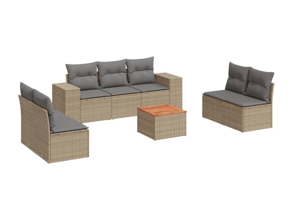 8-piece garden furniture set with cushions, beige woven resin, 14180EWPT