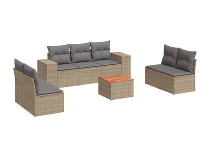 8-piece garden furniture set with cushions, beige woven resin, 14180EWPT