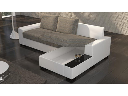 Parisianestop 245cm right-hand corner sofa bed in light grey fabric and white faux leather 04918YVLD