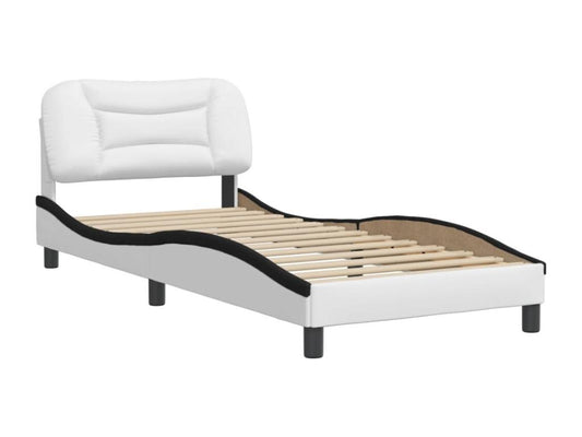 Bed frame with headboard, white and black, 90x190cm, faux leather, 65637DDYS