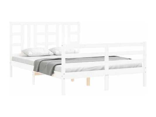 Bed frame with white headboard, 160x200 cm, solid wood, 99757SXSF
