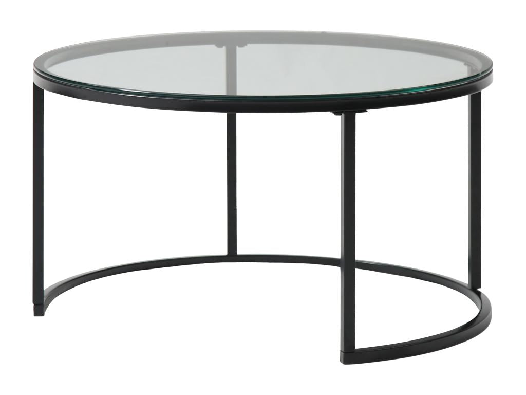 Nesting coffee tables in oak veneer, tempered glass and black metal - Transparent and Natural - Parisianestop 10242NQDS