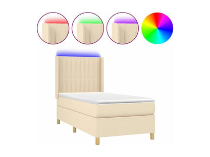 Upholstered bed base with mattress and LED lighting, Cream, 90x190 cm, Fabric, 72079XYHW