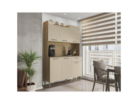 Kitchen Buffet with 6 Doors and 1 Drawer, Oak and Vanilla Finish, 122 cm Wide, 50596RYSZ
