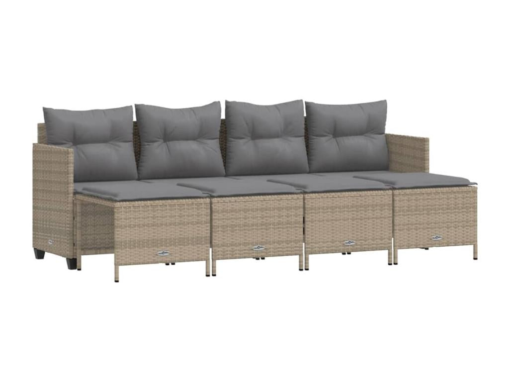5-piece garden furniture set with cushions, beige woven resin, 74715PJSV