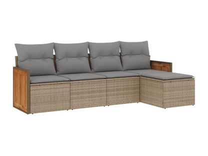 5-piece garden furniture set with cushions, beige wicker resin, 35959YFSR
