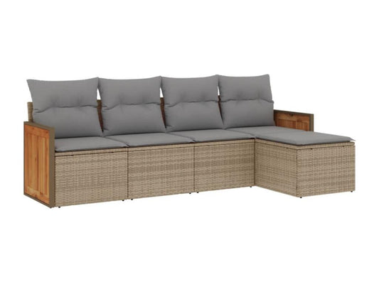 5-piece garden furniture set with cushions, beige wicker resin, 35959YFSR