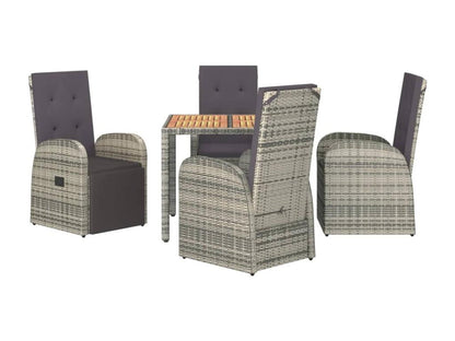 5-piece garden dining set with grey resin wicker cushions 60151OITG