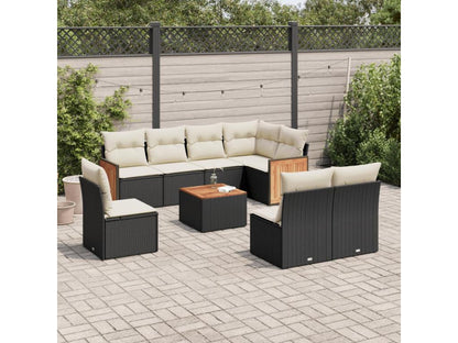 9-piece garden furniture set with cushions, black resin wicker, 72327JAZH
