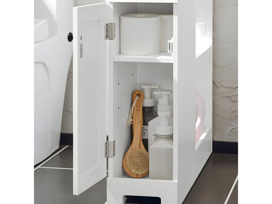 Parisianestop BZR106-W Narrow Bathroom Storage Unit on Parisianestop Toilet Paper Holder Toilet Cabinet with 1 Drawer, 1 Door and 3 Shelves 23711CMMT