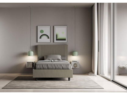 Upholstered storage bed 140x210 cm, cappuccino faux leather, Parisianestop 95052ZMMB