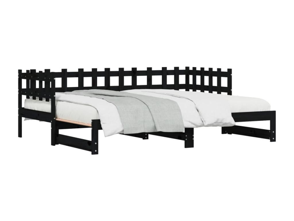 Sliding bed, black, 2 x 80x200 cm, solid pine wood, 07799GHCR