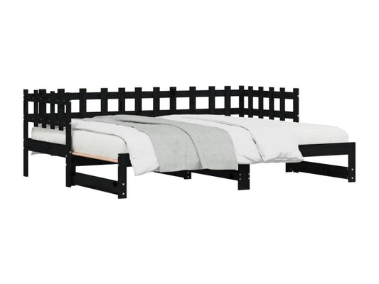 Sliding bed, black, 2 x 80x200 cm, solid pine wood, 07799GHCR