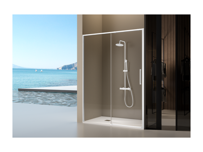 Parisianestop fixed shower screen with sliding door, matte white, 149-151.6 cm, 65688XCZN